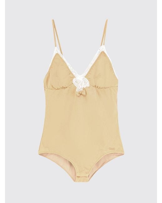 Chloé Natural Chlo&Eacute Slim Fit V-Neck Jersey Top With Lace Inserts