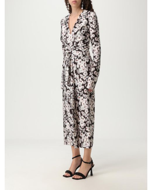 Philosophy Di Lorenzo Serafini White Elegant Floral Print Wrap Dress With Tie Closure And Long Sleeves