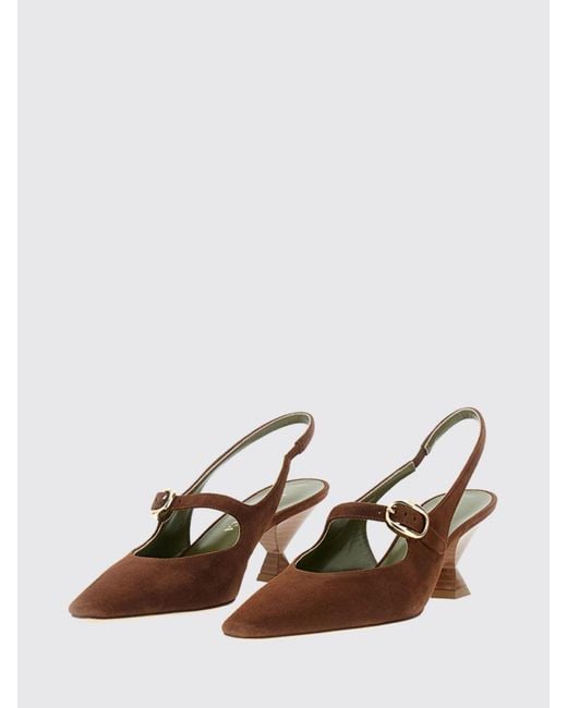 MARIA LUCA Brown Natalia Leather Slingback Pumps With Medium Cone Heel
