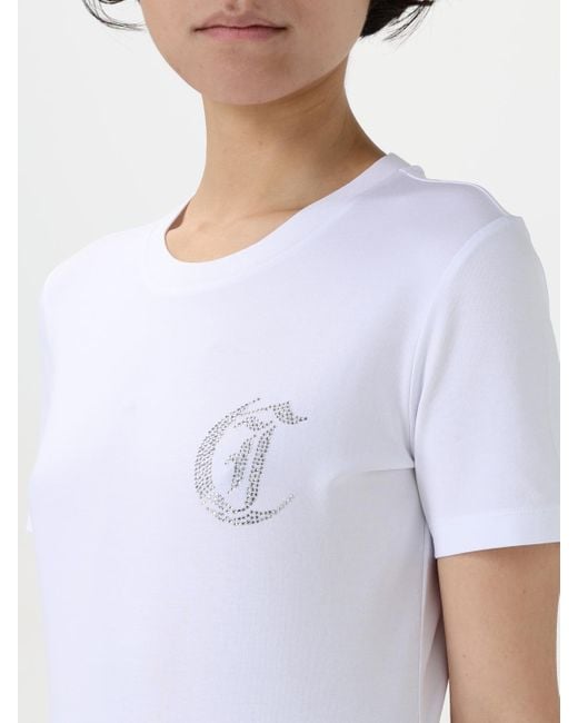 Just Cavalli White Rhinestone Detail Short Sleeve Tee