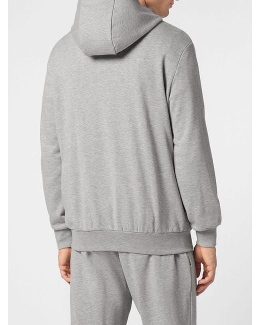 Philipp Plein Gray Cotton Zip-Up Hoodie With Slit Pockets for men