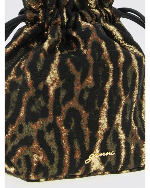 Ganni Black Antique Bou Cloque Bucket Animal Print Recycled Fabric Pouch