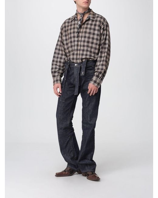 DSquared² Gray X Magliano Butch Check-Print Tie-Neck Shirt for men