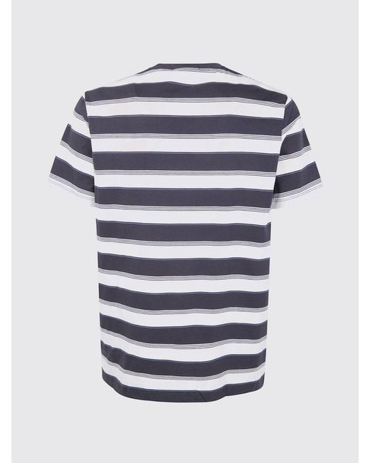 Fred Perry Blue Striped Cotton T-Shirt With Logo for men