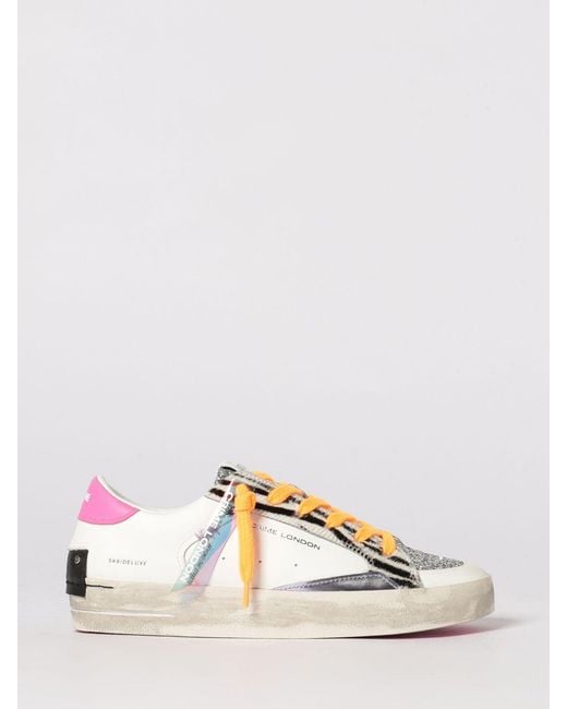 Crime London Natural Sk8 Deluxe Leather And Glitter Sneakers