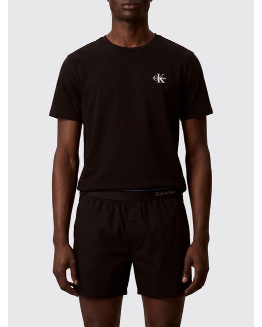 Calvin Klein Black Contrast Logo Crew Neck Cotton T-Shirt for men