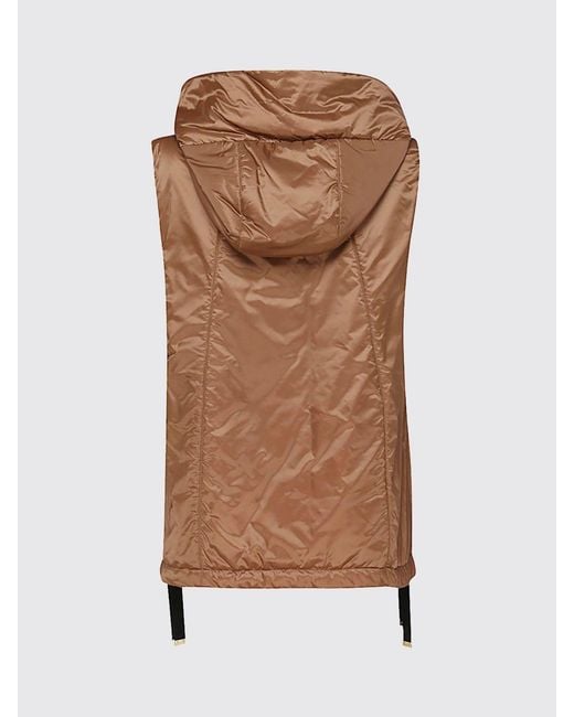 Max Mara Brown Padded Technical Fabric Vest With Hood And High Neck