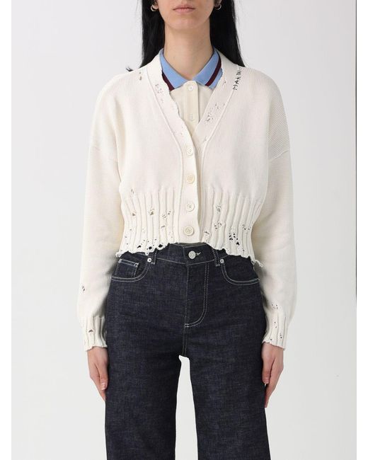 Marni White Distressed Cotton Cardigan