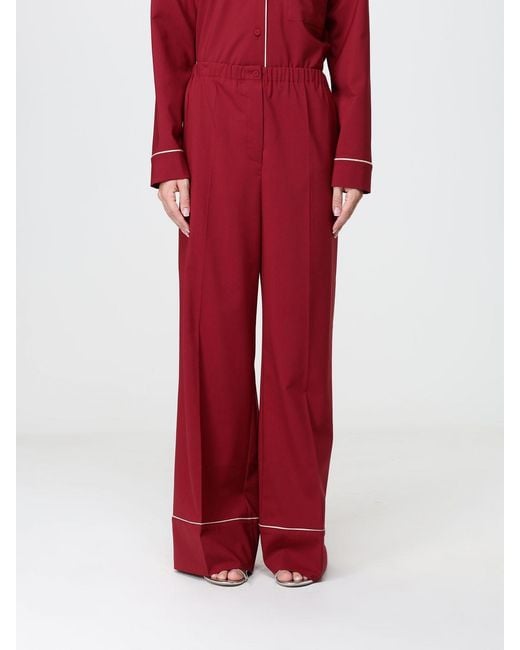 Alberta Ferretti Red High-Waisted Pajama-Style Palazzo Trousers