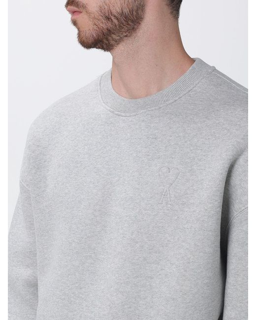 Sweatshirt À Col Rond En Mélange De Coton AMI pour homme en coloris Gray