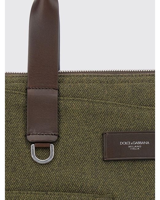 Dolce & Gabbana Green Dolce &Amp Gabbana Adamo Cotton Twill Tote Bag With Leather Handles for men