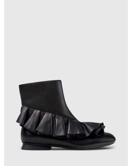 Camper Black Casi Myra Leather Ankle Boots With Ruffles