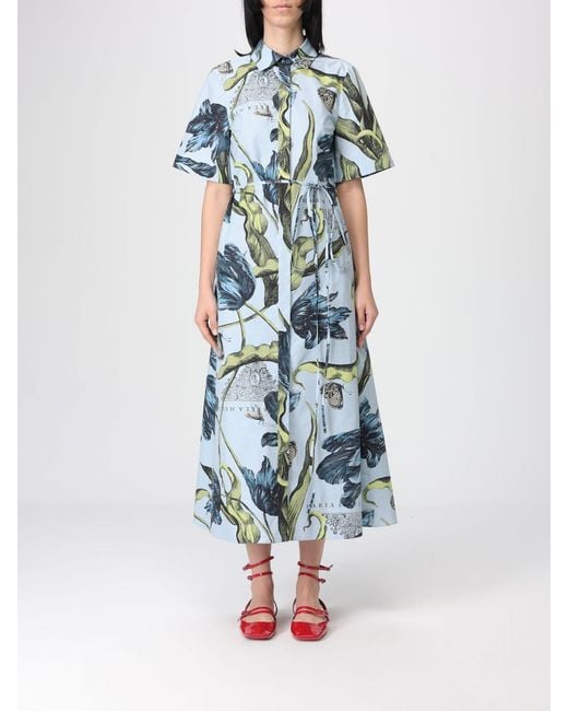 Erdem Blue Cotton Shirtdress With Floral Print