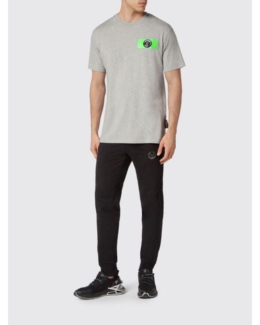 Philipp Plein Gray Short-Sleeved Cotton T-Shirt With Contrasting Logo for men