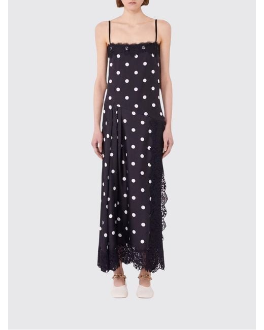 Sportmax Blue Polka-Dot Silk Long Slip Dress With Lace Inserts