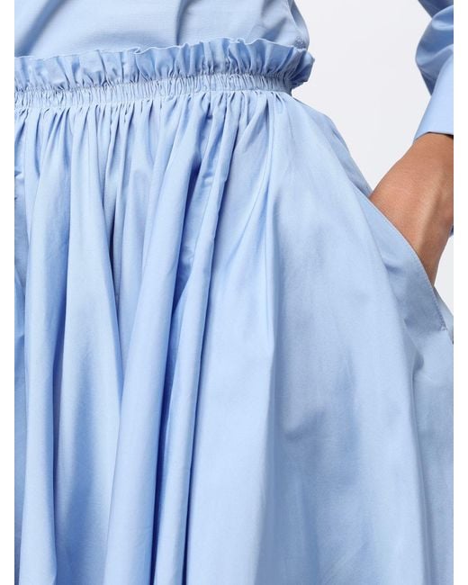 AMI Blue High-Waisted Pleated Cotton Mini Skirt