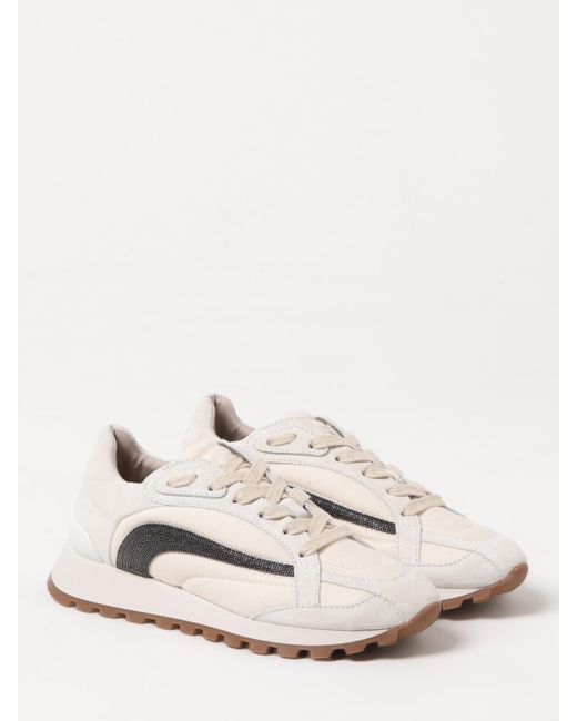 Brunello Cucinelli Natural Sneakers Monili Mit Veloursleder