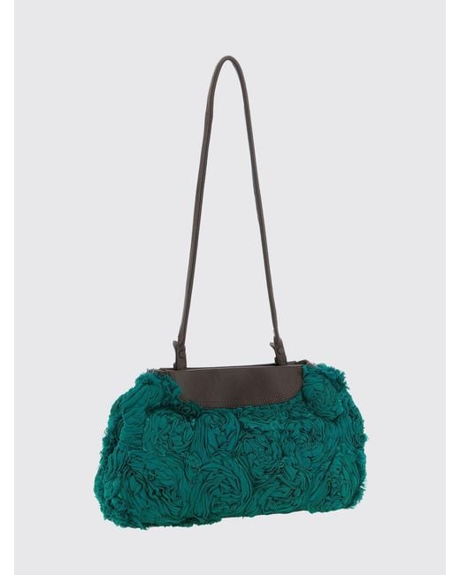 Dries Van Noten Green Flared Acetate Shoulder Bag With Embroidery And Leather Handle