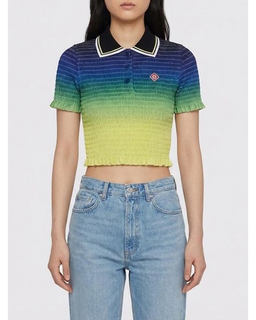 Casablanca Blue Gradient Crop Polo With Logo