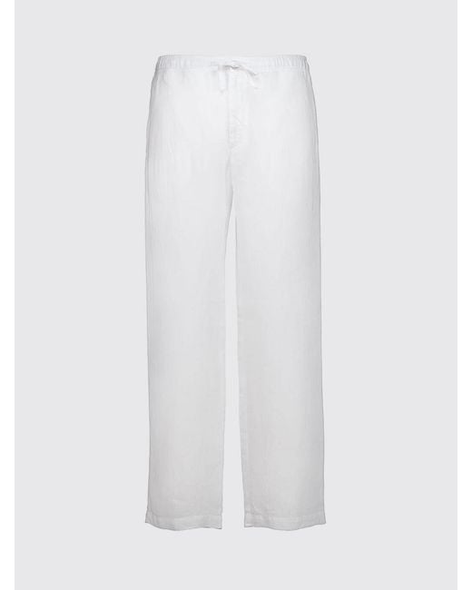 120% Lino White Straight Fit Linen Trousers With Elasticated Drawstring Waist for men