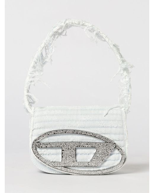 DIESEL 1Dr Denim Bag With Rhinestone Monogram in White | Lyst