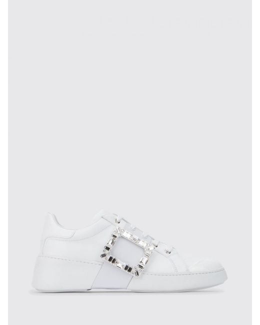 Roger Vivier White Viv' Skate Leather Sneakers With Jewel Buckle