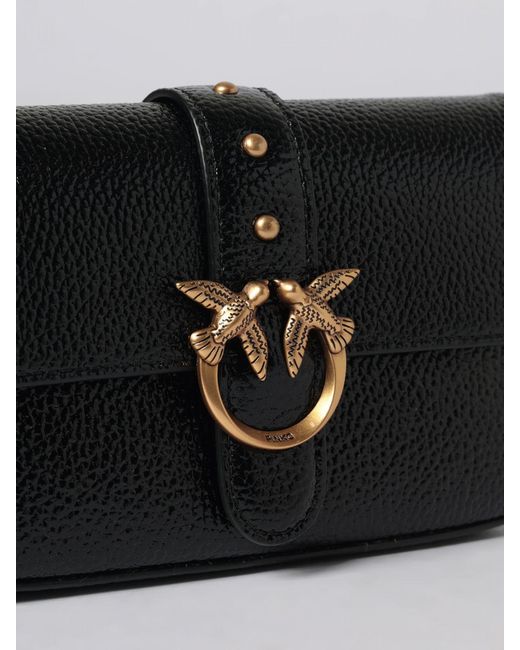 Pinko Black Love Birds Leather Mini Crossbody Bag