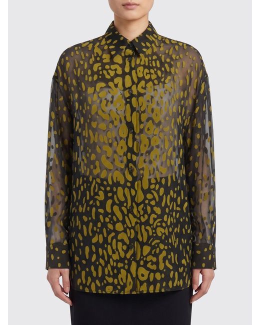 Ferragamo Green Long-Sleeved Animal Print Silk Blend Shirt