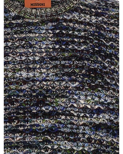 Missoni Blue Bicolour Abstract Pattern Wool Blend Slim Fit Crewneck Jumper for men