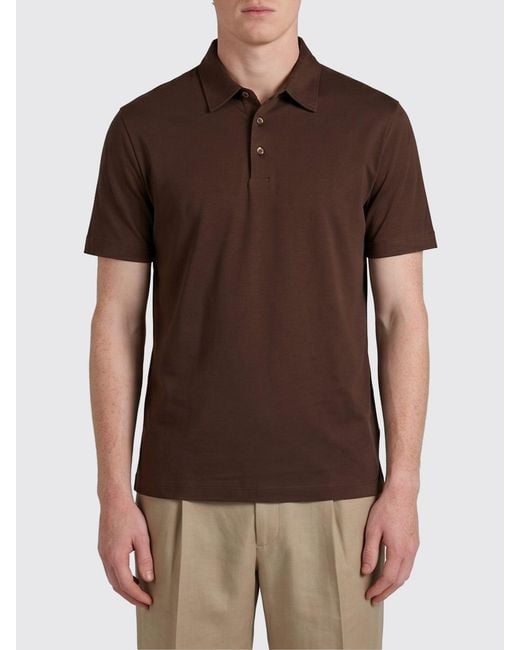 Zanone Brown Cotton And Silk Polo Shirt for men