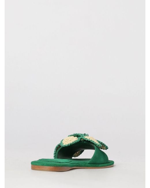 Paloma Barceló Green Suede Low-Heeled Open-Toe Mules Paloma Barceló With Raffia Flower