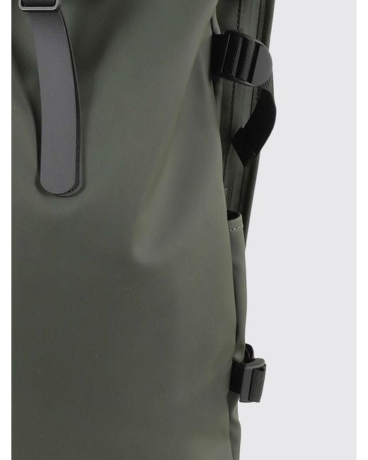 Rains Green Rolltop Rucksack Waterproof Backpack With Carabiner Closure for men