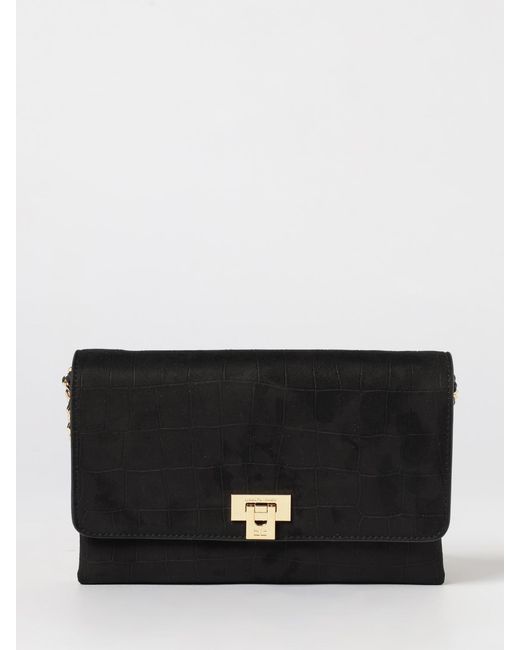 Elisabetta Franchi Black Suede Crocodile Print Bag