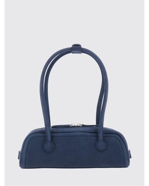 MARGE SHERWOOD Blue Cow Leather Shoulder Bag With A Double Handle And Zip Closure