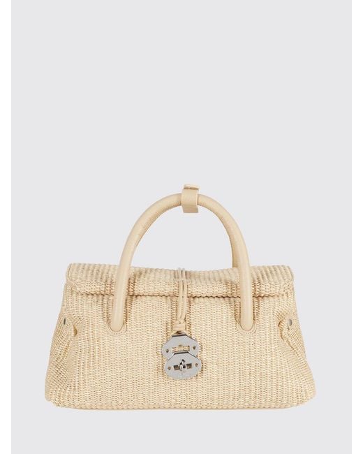 Zanellato Natural Dotta Small Wicker And Leather Bag