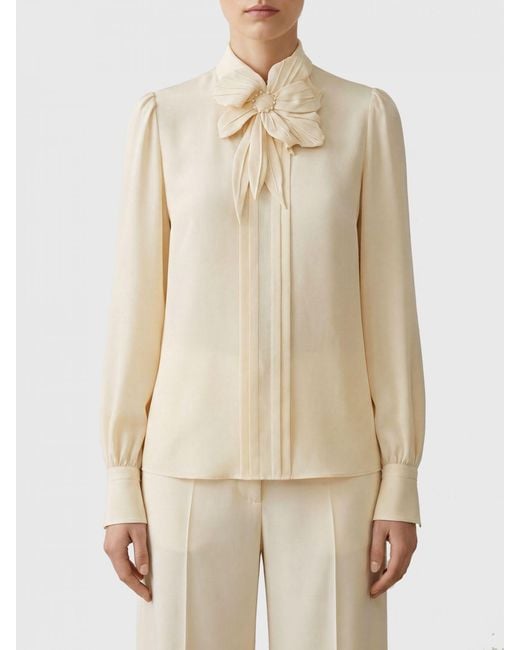 Valentino Natural Silk Shirt With Floral Appliqué And French Collar