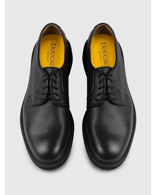 Doucal's White Pebbled Leather Derby Shoes With Round Toe And Rubber Sole for men