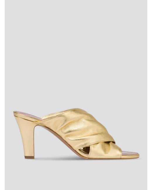 Paris Texas Natural Ruched Leather Mules Open Toe Heels