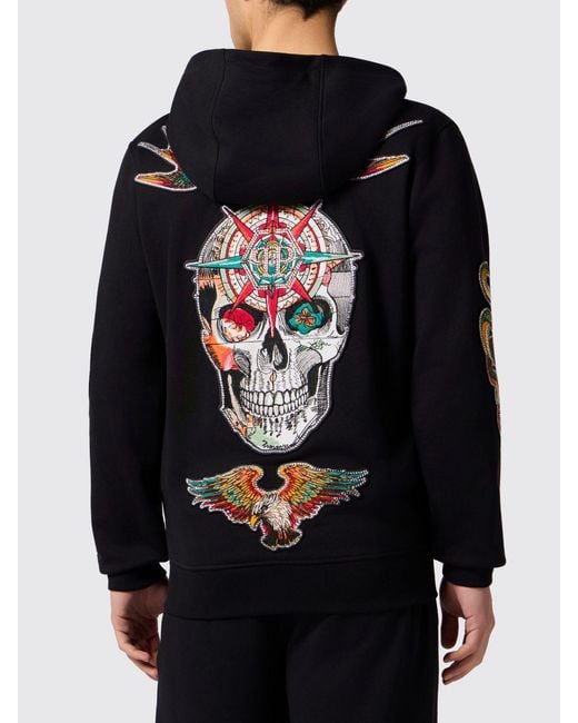 Philipp Plein Black Tattoo Patches Zip Hoodie for men