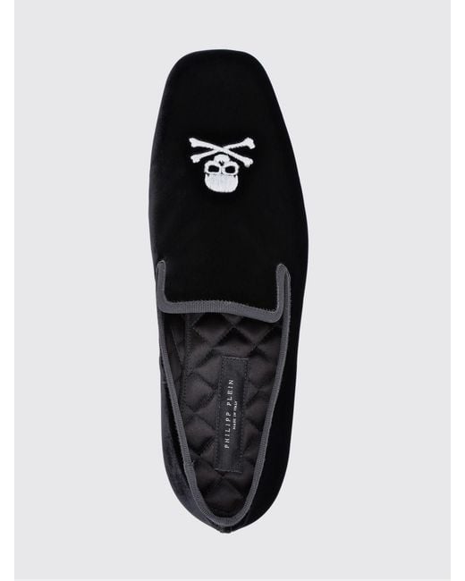 Philipp Plein Black Velvet Loafers With Embroidered Skull for men