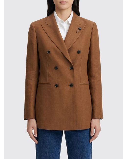 Lardini Brown Linen Double-Breasted Blazer