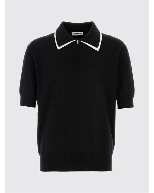 Jil Sander Black Cotton Knit Polo Shirt for men