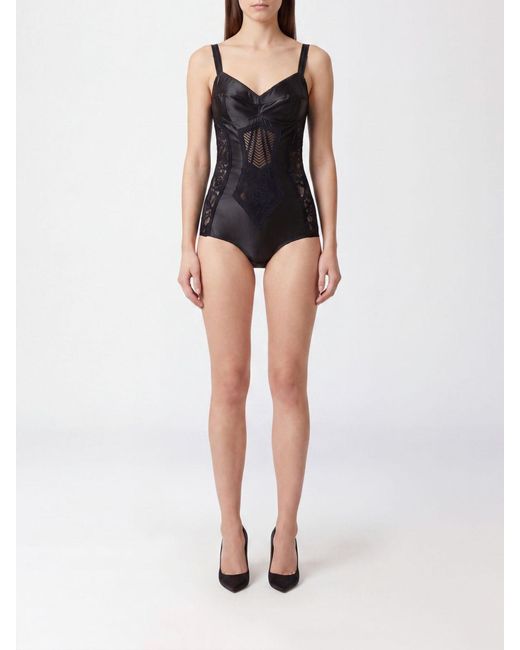 Dolce & Gabbana Black Dolce &Amp Gabbana V-Neck Lace Corset Top