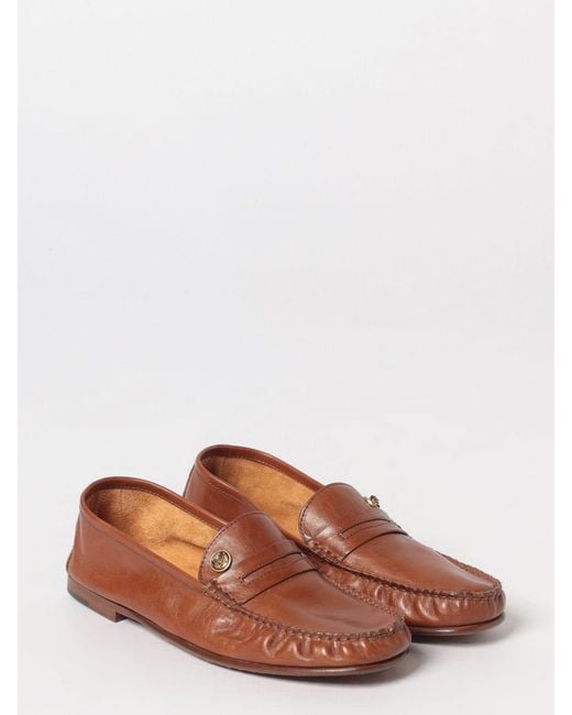 Versace Brown Aged Leather Guanto Loafers
