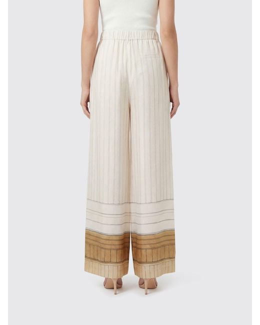 Alysi Natural Striped Silk Palazzo Trousers