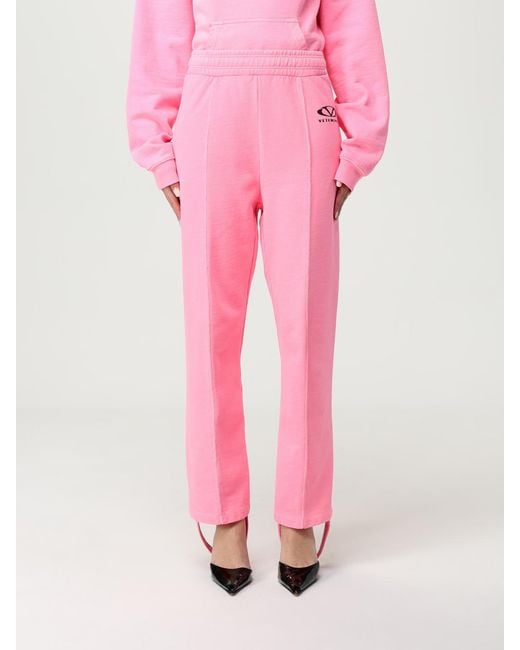 Vetements Pink Comfortable Knit Pants With Stirrup Detail
