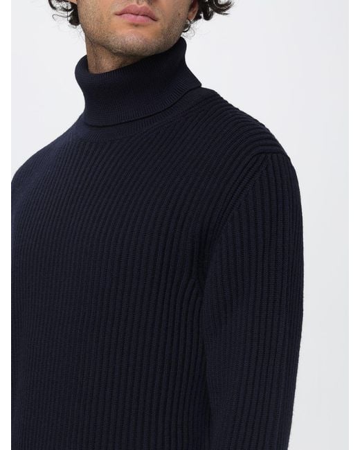 Zanone Blue Slim Fit Virgin Wool Roll Neck Jumper With Ribbed Finishes for men