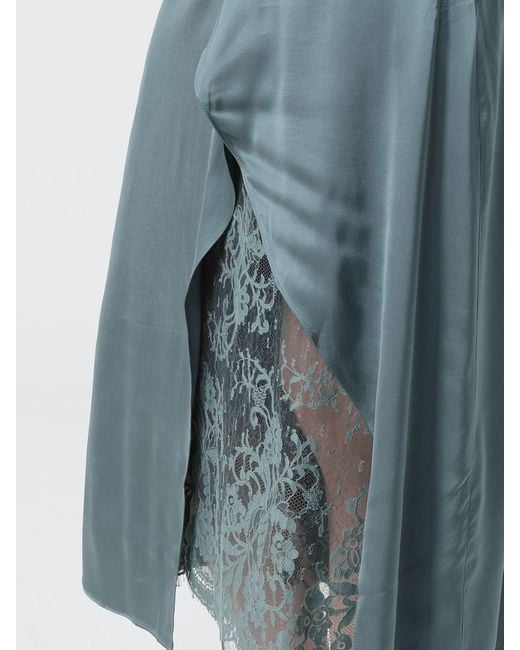 Acne Blue Satin Slip Dress With Lace Inserts
