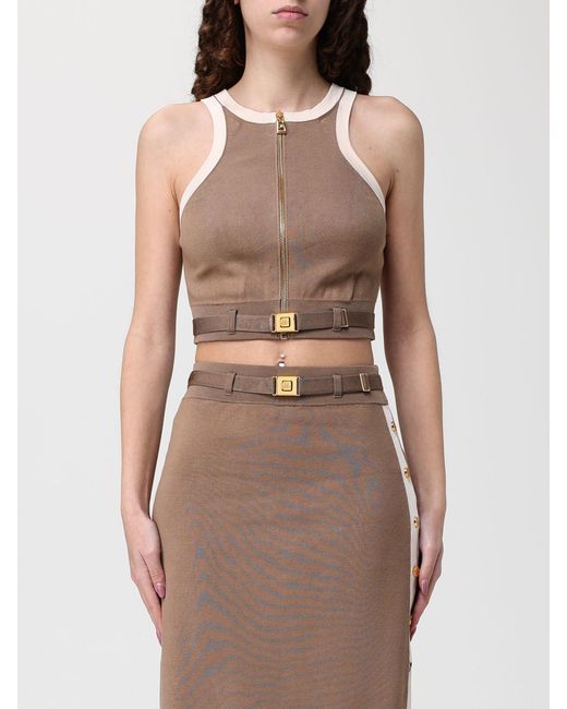 Elisabetta Franchi Brown Viscose Crop Top With Zip
