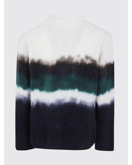 Sacai Blue Multicolour Striped Wool Cardigan With V-Neck And Patch Pockets for men